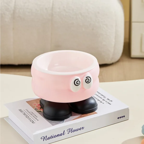 Elevated Pet Dog Cat Bowls Cute Cartoon Eye Big Foot Design Stainless Steel Food Water Bowls for Puppy Kittens Small Pets