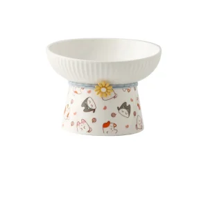 Anti Knock Ceramic Cat Bowl Creative Cute Dog Food Feeding Basin Large Capacity Slanted Mouth Pet High Foot Bowl Water Container