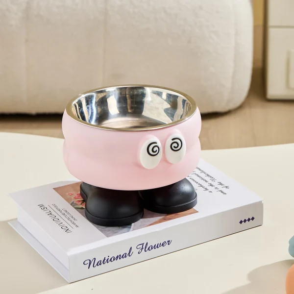 Elevated Pet Dog Cat Bowls Cute Cartoon Eye Big Foot Design Stainless Steel Food Water Bowls for Puppy Kittens Small Pets