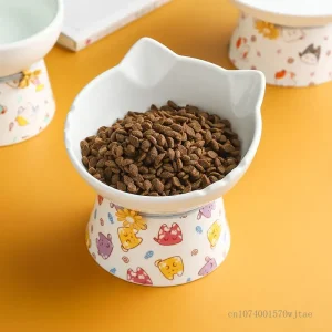Ceramic Cartoon Shaped Bowls for Pet, High Legged, Cervical Vertebra Protection, Drinking Food Bowl, Cat Bowl Supplies, 1Pc
