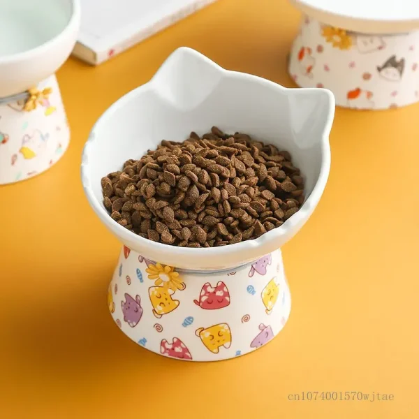 S151052b5a32346cc9c29d3bb4bc8c573l.webp Ceramic Cartoon Shaped Bowls for Pet, High Legged, Cervical Vertebra Protection, Drinking Food Bowl, Cat Bowl Supplies, 1Pc