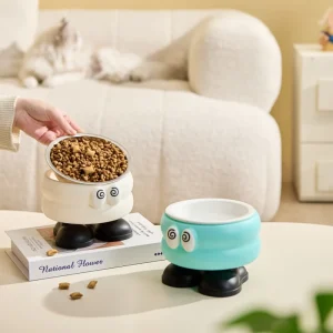 Elevated Pet Dog Cat Bowls Cute Cartoon Eye Big Foot Design Stainless Steel Food Water Bowls for Puppy Kittens Small Pets