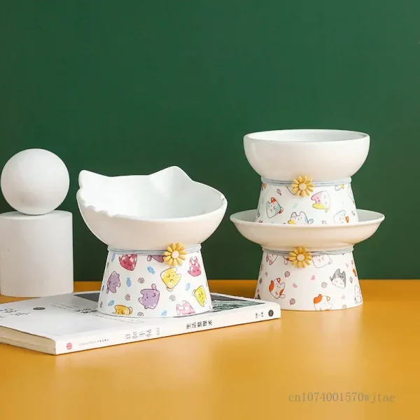 S39a00d47d81043fd8a11e270482a0488D.webp Ceramic Cartoon Shaped Bowls for Pet, High Legged, Cervical Vertebra Protection, Drinking Food Bowl, Cat Bowl Supplies, 1Pc