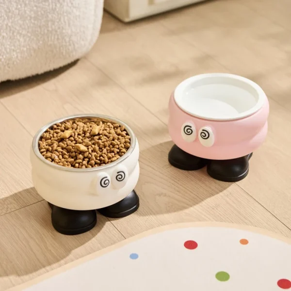 Elevated Pet Dog Cat Bowls Cute Cartoon Eye Big Foot Design Stainless Steel Food Water Bowls for Puppy Kittens Small Pets