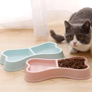 Pet Bowl Bone-Shaped Pet Bowls 2 in 1 Food & Water Dish with Non-Slip Base Cat Feeding Set for Small Spaces Pet Feeding