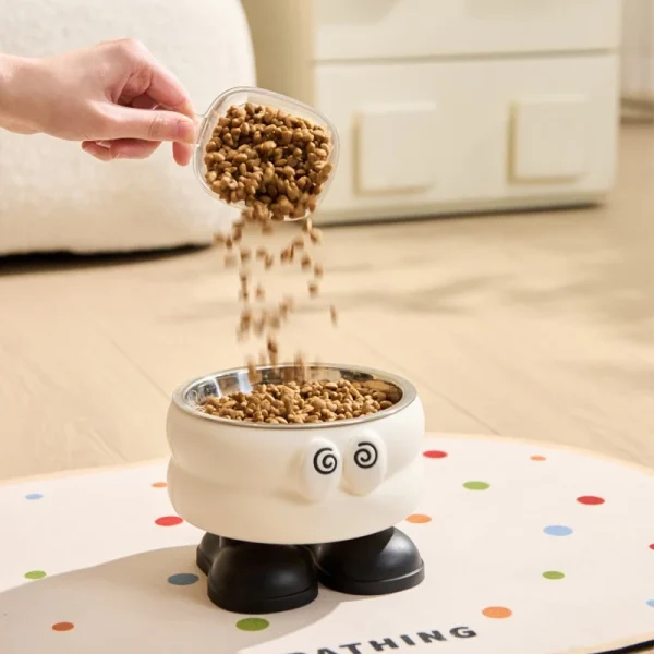 Elevated Pet Dog Cat Bowls Cute Cartoon Eye Big Foot Design Stainless Steel Food Water Bowls for Puppy Kittens Small Pets