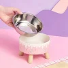 Elevated High Leg Pet Bowl Cartoon Ice Cream Design Stainless Steel Cat Dog Feeding Bowl Neck Support Anti Spill Pet Dish