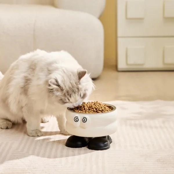 Elevated Pet Dog Cat Bowls Cute Cartoon Eye Big Foot Design Stainless Steel Food Water Bowls for Puppy Kittens Small Pets