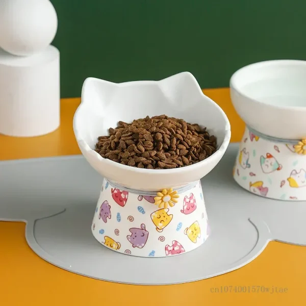 Sc4044f5e96a74a668bf529c4045902ffU.webp Ceramic Cartoon Shaped Bowls for Pet, High Legged, Cervical Vertebra Protection, Drinking Food Bowl, Cat Bowl Supplies, 1Pc
