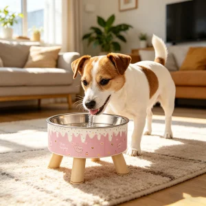 Elevated High Leg Pet Bowl Cartoon Ice Cream Design Stainless Steel Cat Dog Feeding Bowl Neck Support Anti Spill Pet Dish