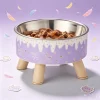 Elevated High Leg Pet Bowl Cartoon Ice Cream Design Stainless Steel Cat Dog Feeding Bowl Neck Support Anti Spill Pet Dish
